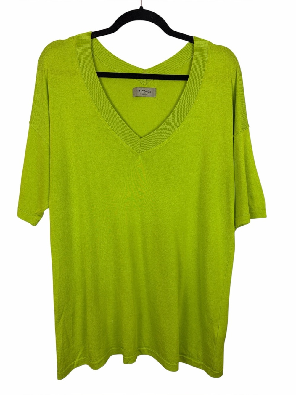 Falconeri Lime Green Silk Cotton V-Neck Knit Top Made in Italy Large
